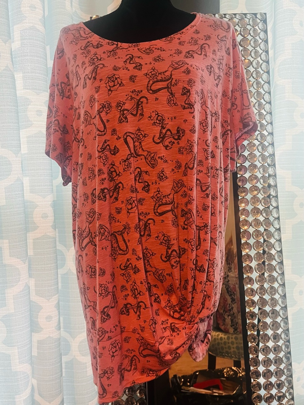 Coral Pink Tunic Top with Mermaid & Rose Print